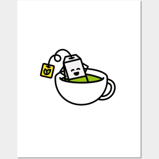 Funny Green tea Matcha tea bag in teacup bath Yoga Posters and Art